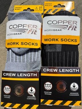 Copper Fit Crew Work Socks - Grey & Black NIP